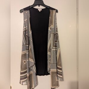 Cato Geometric Print Open Front Duster Vest Black Tan XL